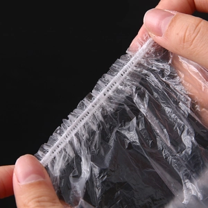 Elastic disposable food covers and shower caps made of clear PE plastic with high stretch