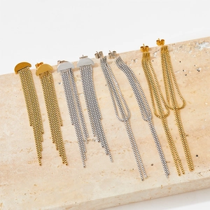 Stainless Steel Long Tassel Earrings Vacuum Gold Plated Geometric Multiple Box Chain Fringe Dangle Jewelry Women High End