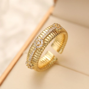 Luxurious 18K gold plated copper open ring with geometric design and zircon accents