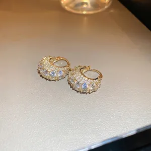 Chic gold plated hoop earrings with micro-pave zircons for women fashion jewelry