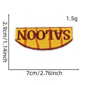 Detailed size measurement of yellow Saloon embroidery patch 7cm x 2.9cm with ruler guide