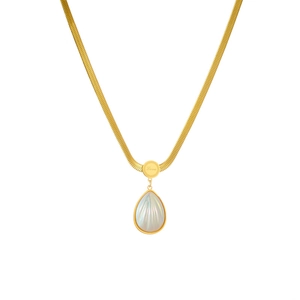 Golden snake chain necklace featuring a waterdrop shell pendant with Love engraving