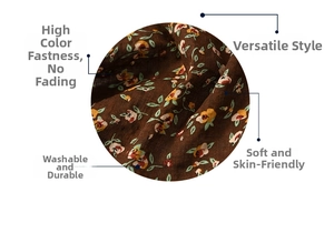 Detail of floral linen silk scarf with soft texture and high color fastness in brown