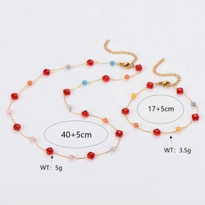 Gold-plated chain set with colorful crystal beads and size specifications in centimeters