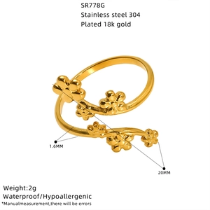 Detailed specs of adjustable 18K gold plated stainless steel starfish flower ring