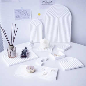 White wavy arch gypsum storage tray set for jewelry and cosmetic photography props