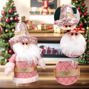 Babbo Natale rosa con cappello di paillettes e barba bianca per decorazioni natalizie