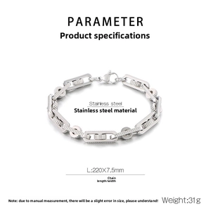 Détails techniques d'un bracelet chaîne de vélo de 220 mm en acier inoxydable