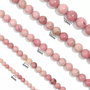 Natural pink rhodonite stone round beads for jewelry making in sizes 4mm to 12mm