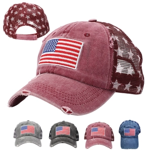 Distressed Baseball Cap Gewaschene Baumwolle Polyester Mesh US Flagge Stickerei Sternenmuster Trucker Hut Vintage Unisex