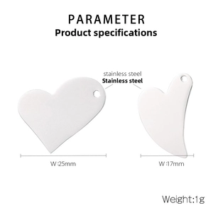Paramètres de taille détaillés pour pendentifs coeur en acier inoxydable poli