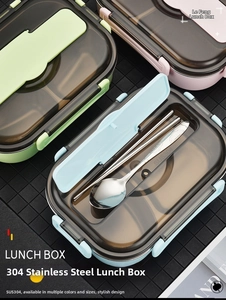 Three-compartment 304 stainless steel lunch boxes with cutlery storage and side locks
