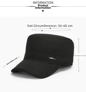 Detailed size chart for the black wool cadet cap with specific dimensions and metal decor