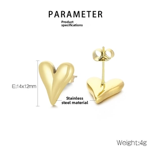 Detailed view of 18K gold plated heart earrings with 14x12mm size and 4g weight specs