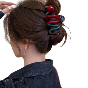 Contrast color large shark hair claw clip in red green and brown for women updo