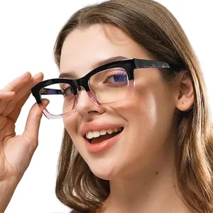 Women's cat-eye blue light blocking glasses with black and pink gradient frames
