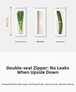 Food-grade airtight storage bags with double seals holding green onions and cucumber