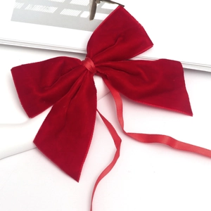 Red Christmas Bows Velvet Gold Edge Ribbon Streamers For Tree Gift Wrap Wreath Ornament Holiday Home Decor Vintage