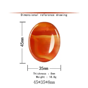 Pierre d'agate rouge ovale avec rayures naturelles et dimensions de 45mm x 35mm