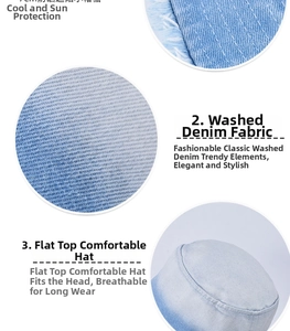 Dettagli della trama in denim lavato e cuciture della parte superiore del cappello