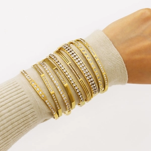 18K gold plated stainless steel bangles with sparkling zircon inlay for women
