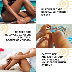 Collage of women with bronze skin on the beach and uniform tan effect text detail