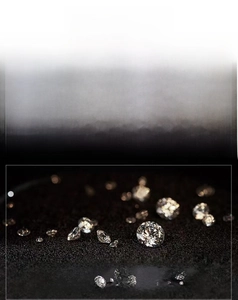 Macro view of high-quality D-F color VVS Moissanite stone with detailed grade parameters