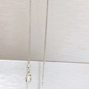 Macro shot of silver snake chain necklace featuring a secure lobster clasp closure