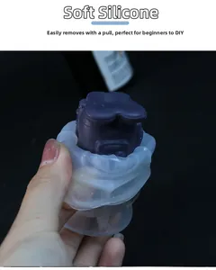 Close-up of flexible silicone mold with purple Among Us astronaut figurine detail