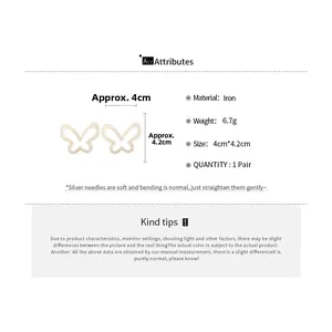 Detailed size chart and specifications for the cutout butterfly stud earrings with silver pins