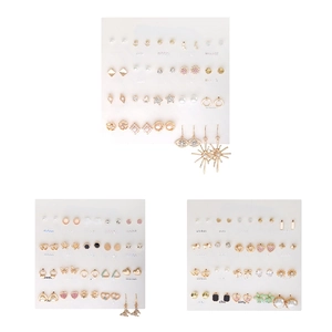Golden earrings set with pearls and rhinestones in sweet, chic, and vintage styles