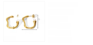 Detail view of irregular pearl earrings with 18k gold plating and specific dimensions