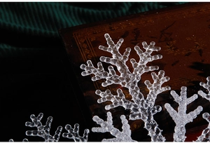 Macro view of transparent acrylic snowflake decoration with detailed ice crystal texture