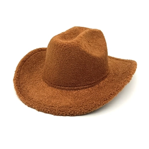 Chapeau de cowboy western en laine d'agneau marron à large bord pour l'automne-hiver