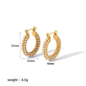 Boucles d'oreilles créoles perle en acier doré 18 carats avec dimensions et poids précis