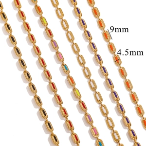 9mm gold stainless steel cuban chain with colorful enamel links for DIY jewelry