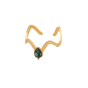 Minimalist gold wave ring featuring a teardrop turquoise stone in a vintage style