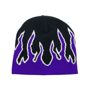 Hip-hop flame pattern knitted beanie in black and purple for outdoor cycling wear