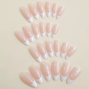 Classic almond French tip press-on nails with 24 pieces in nude pink and white