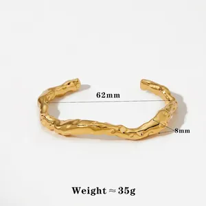 Irregular texture 316L stainless steel gold cuff bangle with 62mm inner diameter