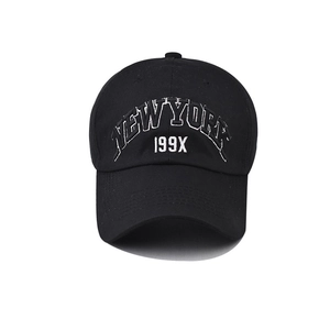 Classic black cotton baseball cap with white NEW YORK 199X embroidery on front