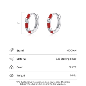 Boucles d'oreilles créoles en argent S925 avec émail rouge et pierres de zircone