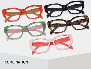 Top view of cat eye glasses frames in multiple colors with modern geometric designs