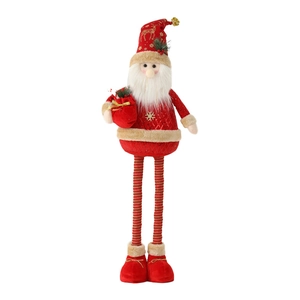Standing Santa Claus plush doll with red gold sequin hat and long striped legs ornament