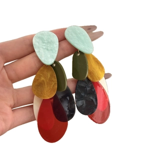 Colorful layered acrylic waterdrop fringe earrings with bohemian marble texture
