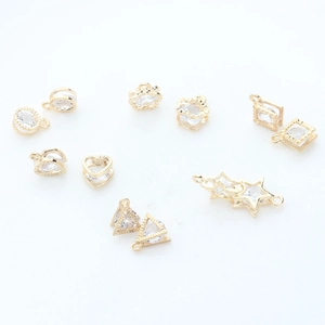 Golden zinc alloy charms with clear zircon in heart star and geometric shapes for DIY jewelry