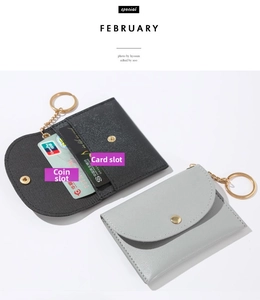 Detail of PU leather coin purse with card slot, coin slot, and gold snap fastener