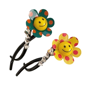 Minimalist flower hair clips with polka dots, smiley faces and sparkling rhinestones