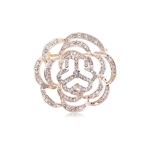 Élégante Broche Fleur de Camélia pour Femmes en Alliage de Zinc Incrustée de Strass Badge pour Costumes Robes Bijoux de Mode