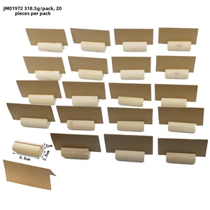 Detail view of 20 piece wooden card holders with kraft cards for desk displays